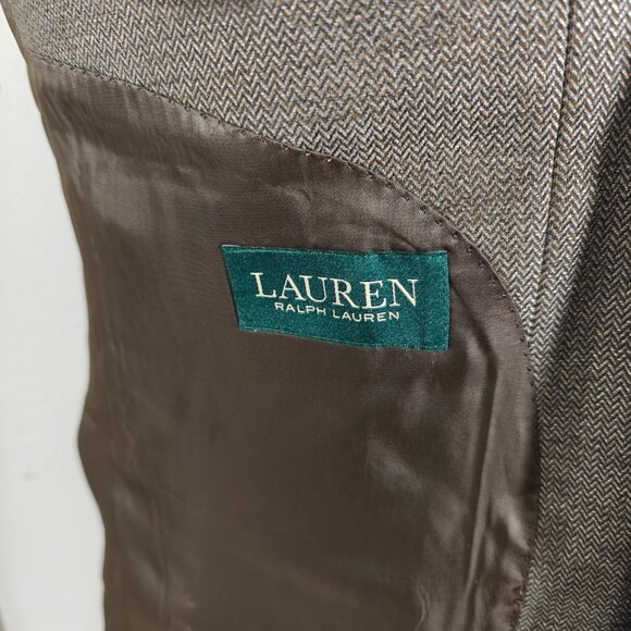 Lauren Ralph Lauren Mens Sport Coat Blazer Two Button Brown Gray Herringbone 44L - Picture 14 of 15